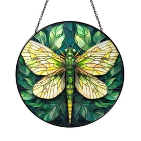 Green Mantis Round Suncatcher, Stained Glass Style Insect Window Hanging, Decorative Nature Gift