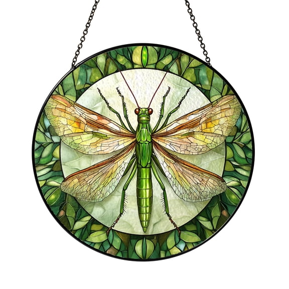 Green Mantis Stained Glass Suncatcher, Insect Nature Window Hanging, Handmade Garden Gift