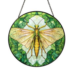 Green Mantis Wildlife Stained Glass Suncatcher, Decorative Window Hanging for Nature Inspired Living Spaces