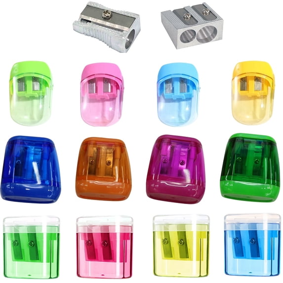 Green Manual Pencil Sharpener, 2-Hole Pencil Sharpeners for Classroom Office Supplies, 1-Pack