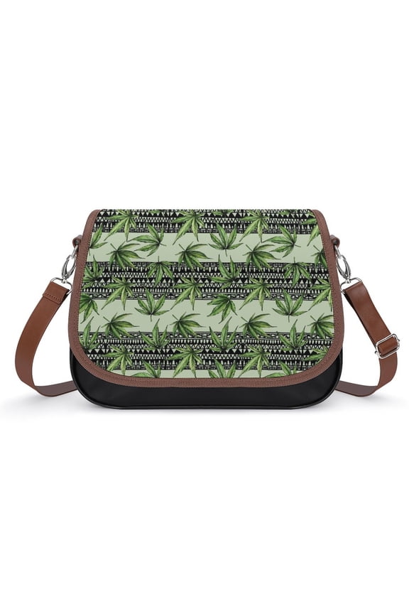 Green Maple Leaves Seamless Pattern Vintage Crossbody Bag for Women Medium Leather Hobo Bags Shoulder Bag Classic City Leather Satchels