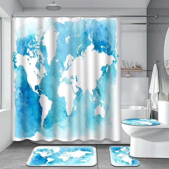 Green Marble 4 Pcs Shower Curtain Sets with Rugs, Teal Bathroom Sets with Shower Curtain and Rugs, Abstract Painting Bathroom Decor