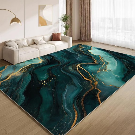 Green Marble Area Rugs, Dark Green Abstract Marble Pattern Carpet, Washable Non Slip Low Pile Soft Rug for Entryway Bedroom Living Room Decor Mat 2ftx3ft