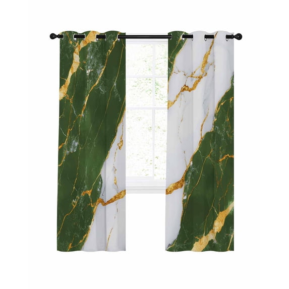 Green Marble Blackout Curtains, Light Blocking Print Window Curtains ...