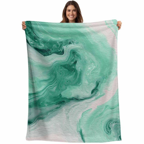 Green Marble Blanket Soft Cozy Warm Throw Blanket for Couch, Plush Fuzzy Flannel Fleece Blankets for Sofa, Summer Ocean Wave Green Ombre Bed Blankets Lightweight Gifts for Women, 40"x50"