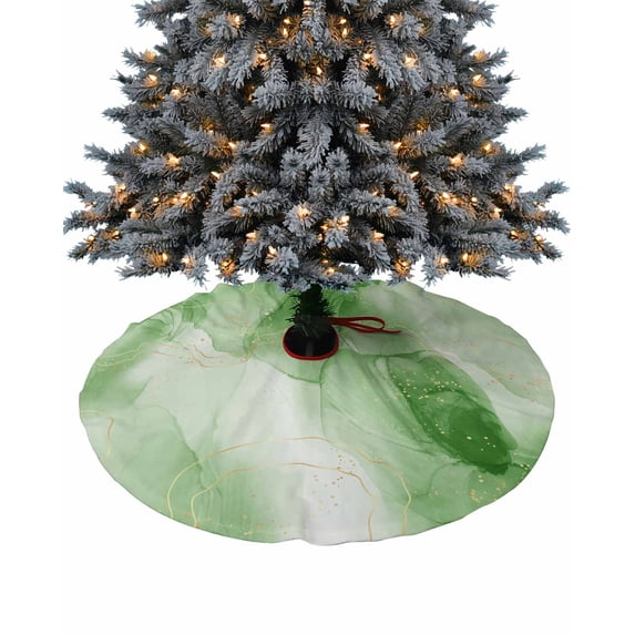 Green Marble Christmas Tree Skirt 48 Inches Large Christmas Skirt Tree, Modern Abstract Art Yellow Lines Ink Painting Tree Skirt Christmas Decorations for Fireplace Party Holidays Indoor Outdoor