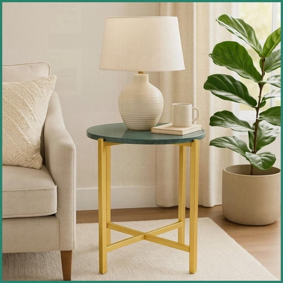 Green Marble Coffee Table for Living Room - Space-Saving, Easy-to-Maintain with Golden Metal Legs