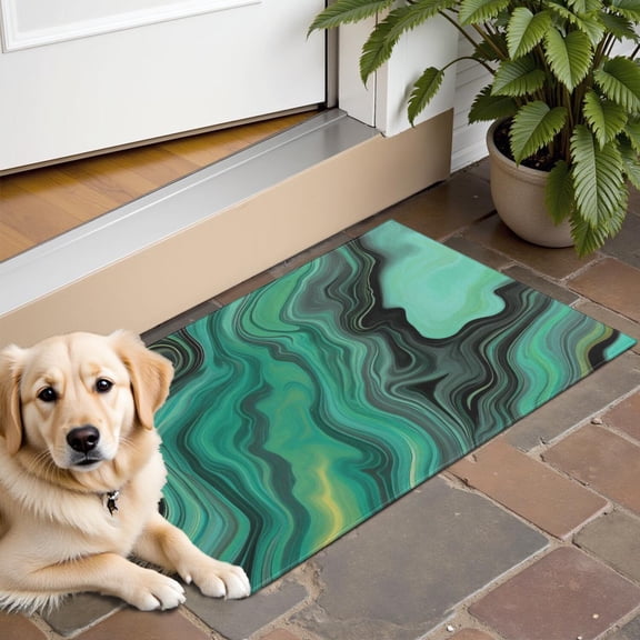 Green Marble Color Flow Pattern Door Rugs,Washable Non Slip Door Mats Indoor,Decorative Door Mats,Entry Mat Indoor for Entrance,Bedroom,Kitchen,Bathroom,16"x24"