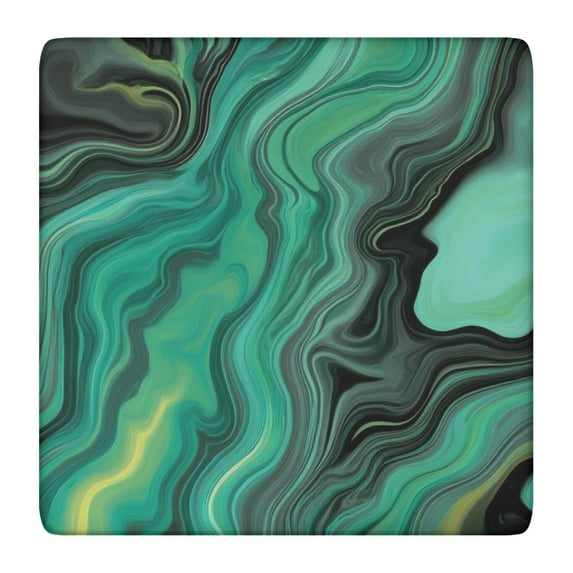 Green Marble Color Flow Pattern Square Fitted Tablecloth with Elastic Edge,Square Table Cover,Washable Elastic Table Cover for Home Kitchen Party Decor 36"x36"