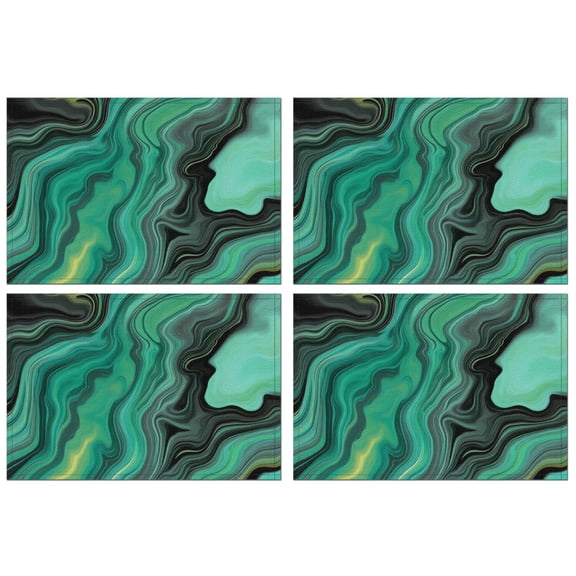 Green Marble Color Flow Pattern Summer Placemats Table Placemats Set Of 4-Linen Kitchen Washable Placemats Table Mats 11.8"x17.7" Non-Slip Heat Resistant
