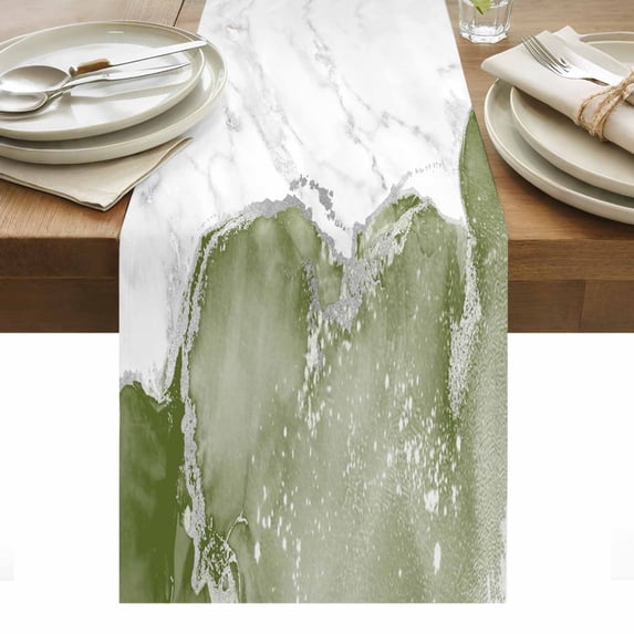 Green Marble Crack Table Runner - 72 Inch Long, Kitchen Dining Table Runner Dresser Scarves, Modern Abstract Geometric Texture Farmhouse Decor for Coffee Tables Wedding Party Banquet