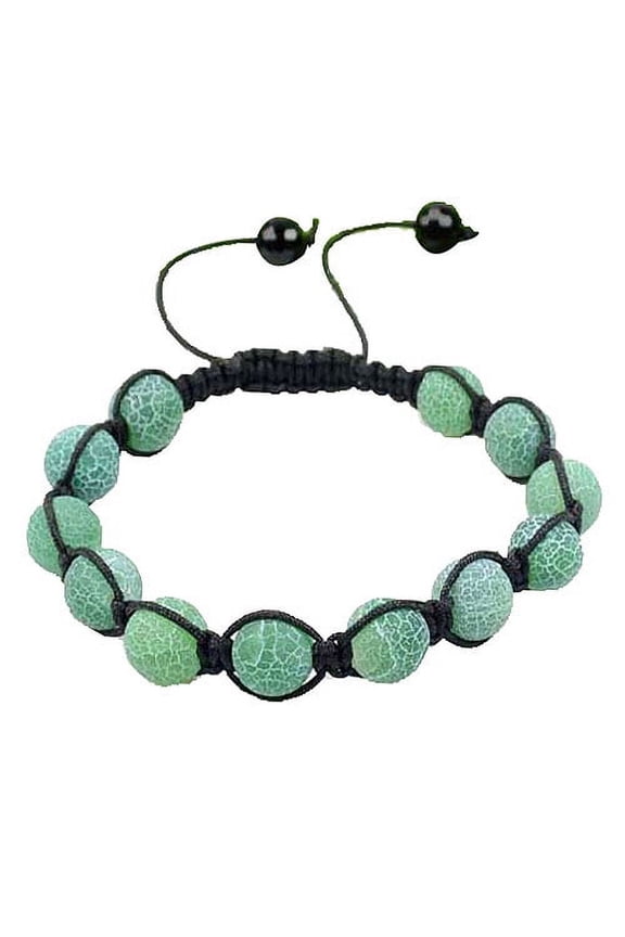 Green Marble Design Simulated Agate Black Cord Macrame Beaded Bracelet