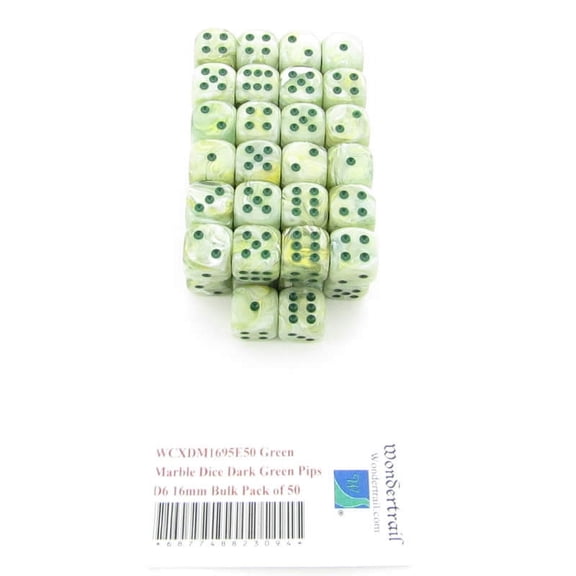 Green Marble Dice with Dark Green Pips D6 16mm (5/8in) Bulk Pack of 50 Wondertrail