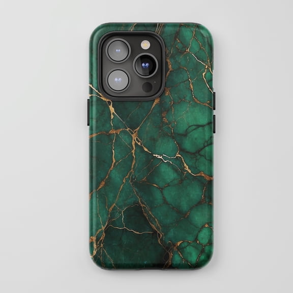 Green Marble Gold Veins For All iPhone Series Tough Phone Case