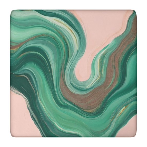 Green Marble Gold Wave Pattern Square Fitted Tablecloth with Elastic Edge,Square Table Cover,Washable Elastic Table Cover for Home Kitchen Party Decor 36"x36"