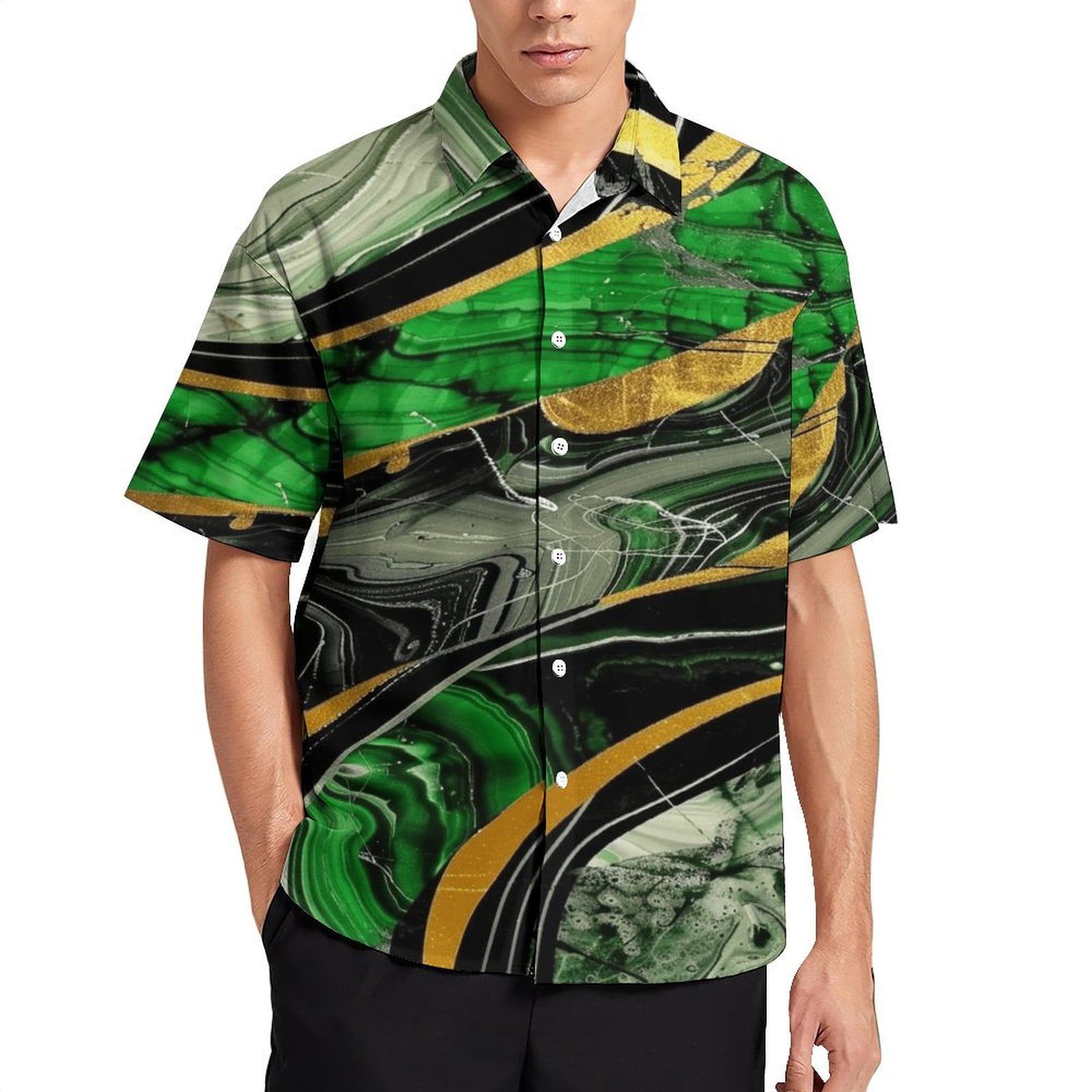Green Marble Men's Shirt Short Sleeves Printed Button Down Summer ...