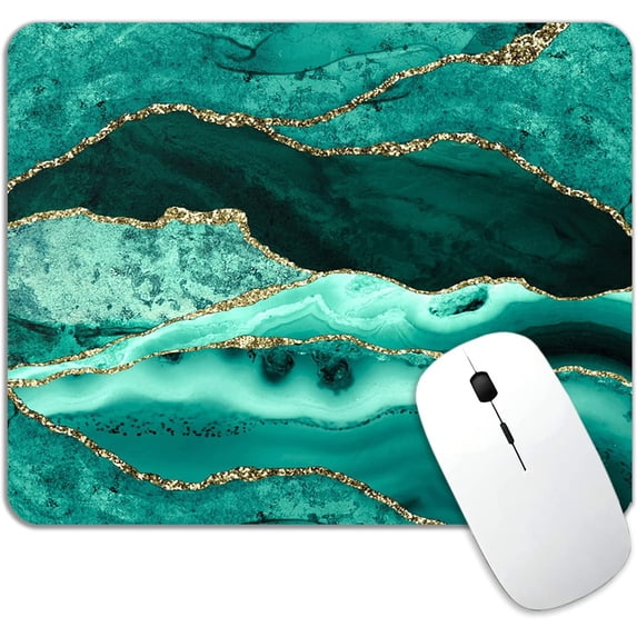 Green Marble Mouse Pad, Modern Waterproof Anti Slip Rubber Base Gaming Mousepad for Computer Laptop, Gold Agate Mouse Pad with Design for Women Working, 9.5x7.9 Inch, Green Agate
