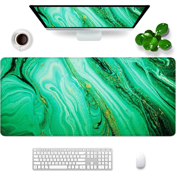 Green Marble Mouse Pad XXL Large Mouse Pad for Desk 35x15.7x0.12 inch Desk Mat Gaming Mouse Pad (Green)