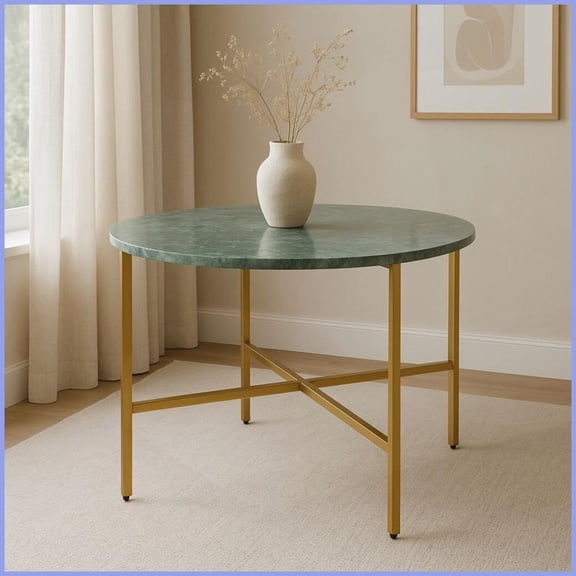 Green Marble Nesting Coffee Table with Golden Metal Frame - Easy-Clean, Durable for Living Room, Bedroom & Office