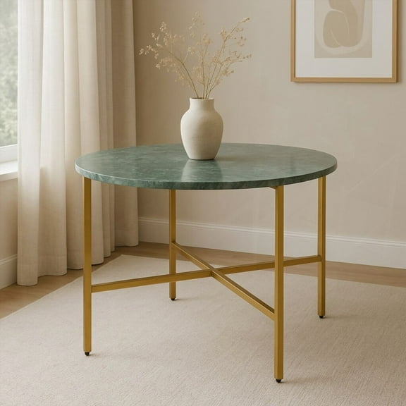 Green Marble Nesting Table with Golden Metal Frame - 17" Height | Luxurious Space-Saving Design for Home Dcor
