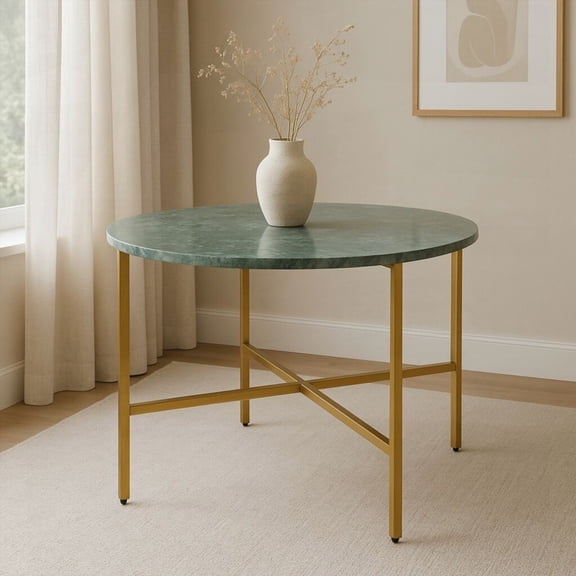 Green Marble Nesting Table with Golden Metal Frame (17" Height) | Sturdy & Luxurious Side Table for Various Spaces
