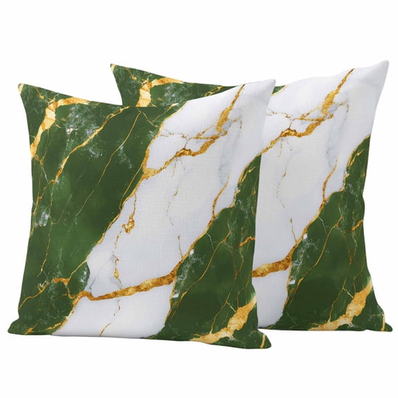 Green Marble Outdoor Waterproof Pillow Covers, Luxury Gold White Abstract Cracks Artwork Decorative Square Throw Pillowcase Sofa Cushion Sham for Patio/Couch/Chair, 20"x20" 2 Pack