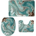 thumbnail image 1 of Green Marble Print 3 Piece Bath Mat Set Bathroom Rug Decor Toilet Lid Cover Pedestal Rug U-Shaped Carpet, 1 of 5
