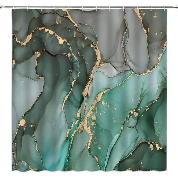 Green Marble Shower Curtain Modern Ombre Watercolor Abstract Ink Texture Art Fabric Luxurious Bathroom Decor with Hooks (84"x70) Elevate Your Space with Contemporary Elegance