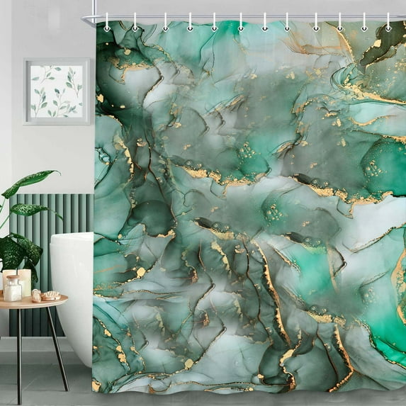 Green Marble Shower Curtain, Waterproof Abstract Mint Green Emerald Green Bathroom Curtains 70X70in