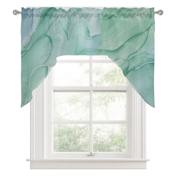 Green Marble Swag Valance for Windows, Teal Aqua Marble Abstract Art Water Ripple Swag Curtains Valances for Small Window Treatment Rod Pocket for Kitchen Bathroom 1 Panel 56x36in