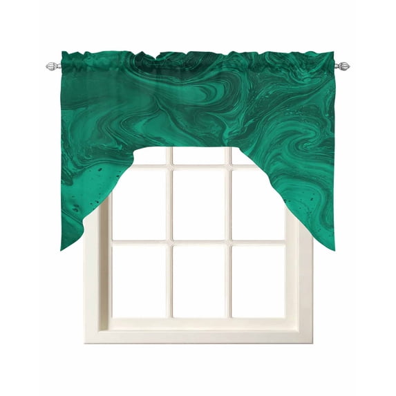 Green Marble Swag Valances for Windows, Small Curtains Drapes, Modern Farmhouse Gradient Abstract Fluid Art Kitchen Window Curtains Over Sink Window Treatment Valance for Bedroom/Bathroom 56"x36"