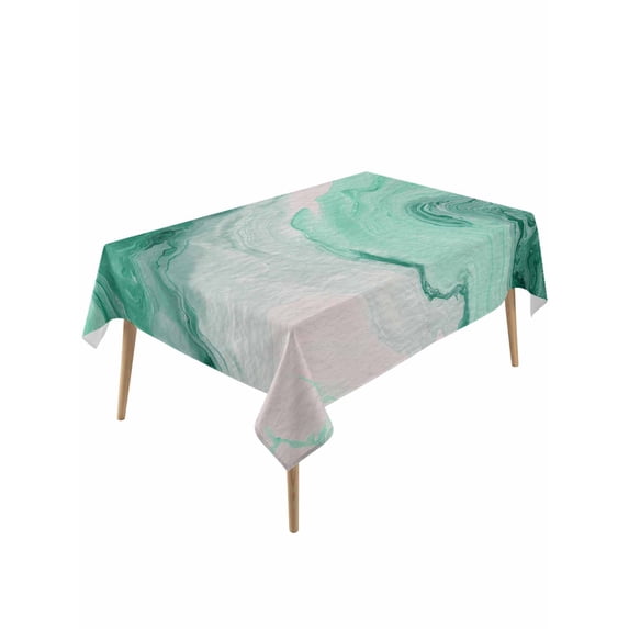 Green Marble Table Cloth, Waterproof Tablecloth for Rectangle Tables, Summer Ocean Wave Green Ombre Reusable Washable Fabric Table Cover for Restaurant Kitchen Dining Tables 60"x120"
