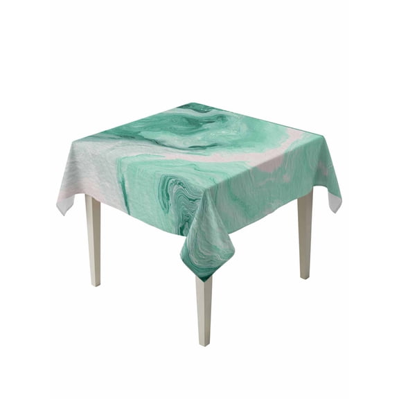 Green Marble Table Cloth, Waterproof Tablecloth for Square Tables, Summer Ocean Wave Green Ombre Reusable Washable Fabric Table Cover for Restaurant Kitchen Dining Tables 54"x54"