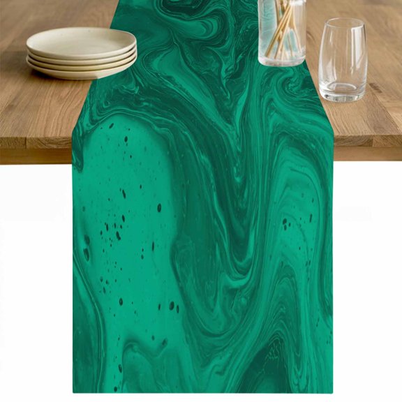 Green Marble Table Runner 36 Inches Long Farmhouse Dress Scarves, Modern Farmhouse Gradient Abstract Fluid Art Dining Tablerunner for Coffee Table/Kitchen Island/Party Décor, Small 13" x 36"