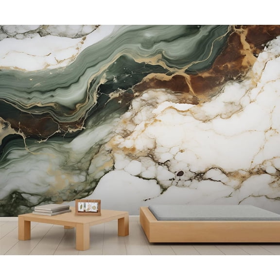 Green Marble Texture 3D Wall Murals Wallpaper, Abstract Golden Rendering Texture Wall Poster Murals, Wall Painting Art Wallpaper For Living Room And Bedroom 118"W x 83"H (Not Peel and Stick)