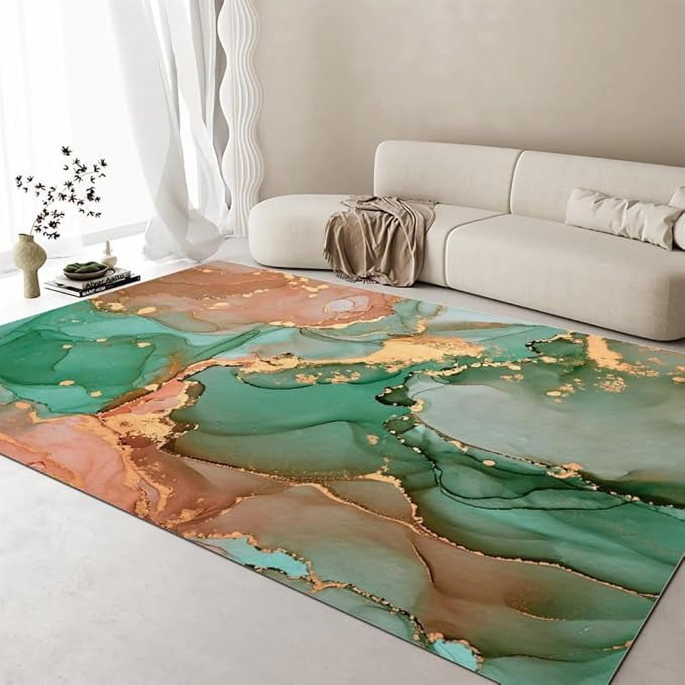 Green Marble Texture Area Rug, Light Luxury Modern Aesthetic Art Design ...