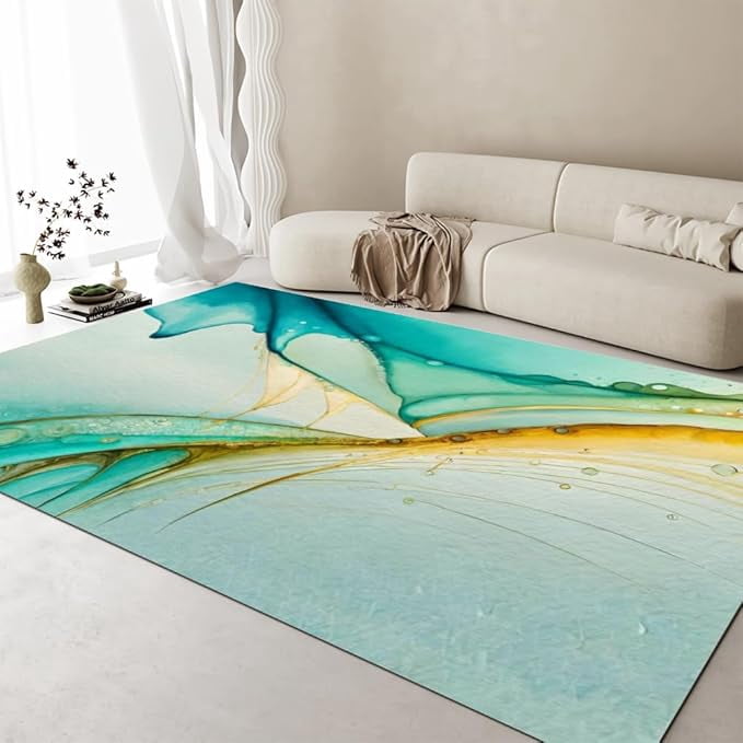 Study Rug Designs Green Marble Texture Area Rug, Modern Abstract Art Print Rugs, Non Slip ...