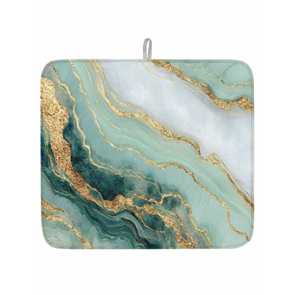 Green Marble Texture Ombre Dish Drying Mats for Kitchen Counter,Absorbent Microfiber Dish Drainer Rack Mat Modern Minimalist Art Drying Pad for Sinks,Utensils,Countertops,16x18in