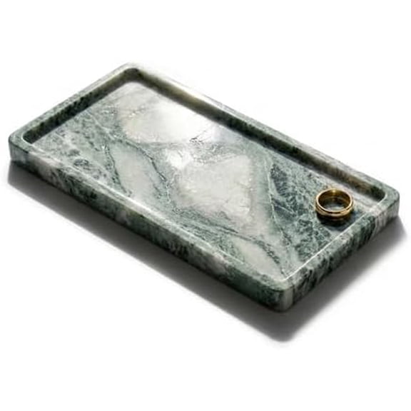 Green Marble Tray 12" x 6.5" Decorative Vanity Tray for Bathroom, Countertop, Jewelry, Candles, Kitchen | Natural Stone Organizer for Makeup, Perfume, Skincare & Home Dcor