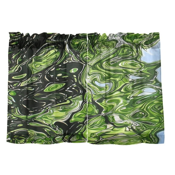 Green Marbled Pattern 27"x24" Linen Look Cafe Curtain Set with Privacy and UV Protection