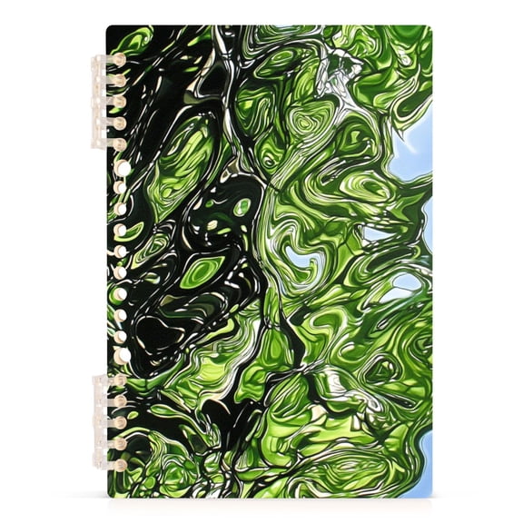 Green Marbled Pattern A5 8.3x5.7in PP Notebook, Adjustable Rings, 60 Sheets, Diary or Journey Note