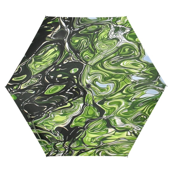 Green Marbled Pattern Folding Umbrella UV50+ Waterproof Sun Protection Auto Open Close Compact Fiberglass Frame