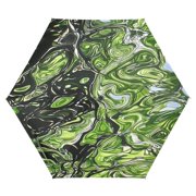 Green Marbled Pattern Folding Umbrella UV50+ Waterproof Sun Protection Auto Open Close Compact Fiberglass Frame