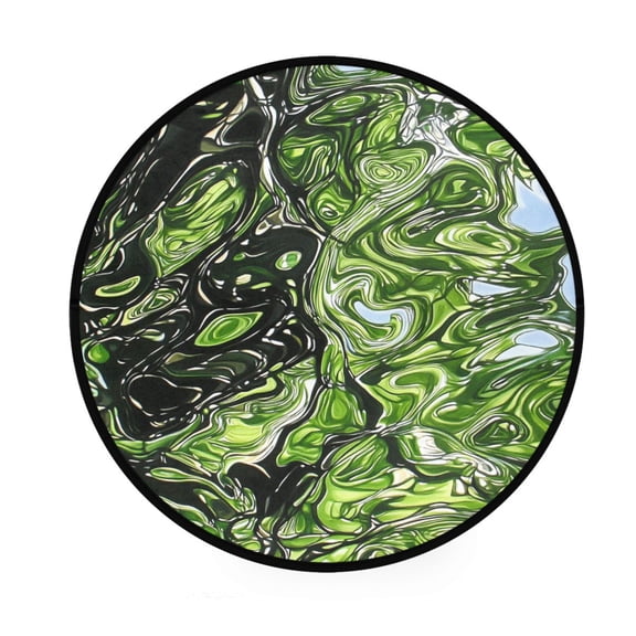 Green Marbled Pattern Memory Foam Bath Mat 36" Absorbent Rug with Non Slip Base and 4 Bonus Pads