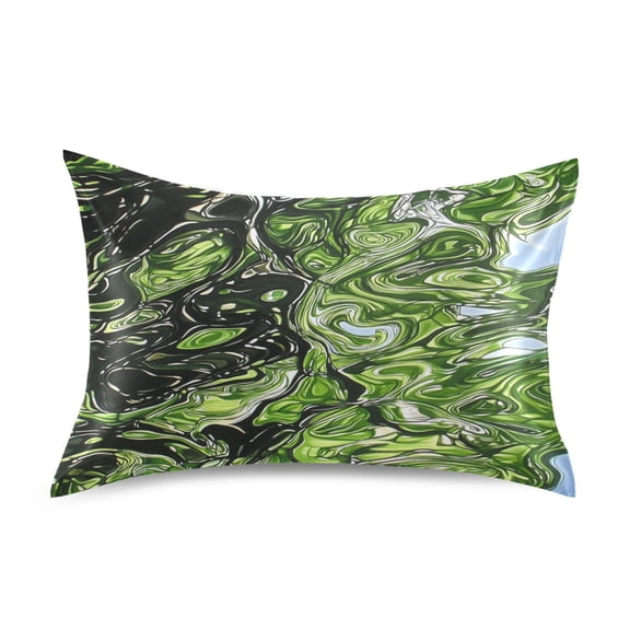 Green Marbled Pattern Queen Size Pillowcase Silky Smooth Finish Anti Wrinkle Design Easy Envelope Closure 20x30in