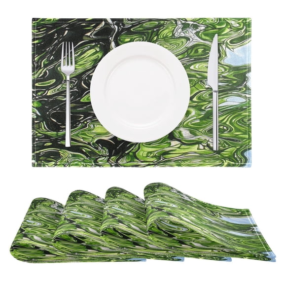 Green Marbled Pattern Reversible Placemat Non Slip Coffee Mat 18x12 Inch for Dining, Kitchen, Coffee