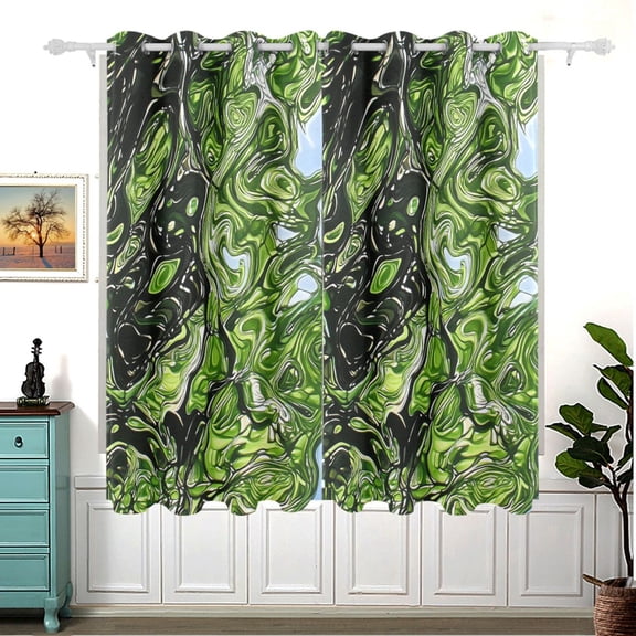 Green Marbled Pattern Thermal Blackout Curtains 63x55 Inch 2 Panels Grommet Window Drapes for Bedroom Living Room