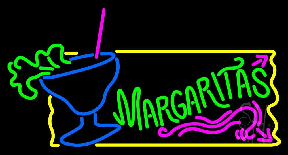 Green Margaritas LED Neon Sign 13 x 24 - inches, Clear Edge Cut Acrylic Backing, with Dimmer - Bright and Premium built indoor LED Neon Sign for restaurant window and interior decor.