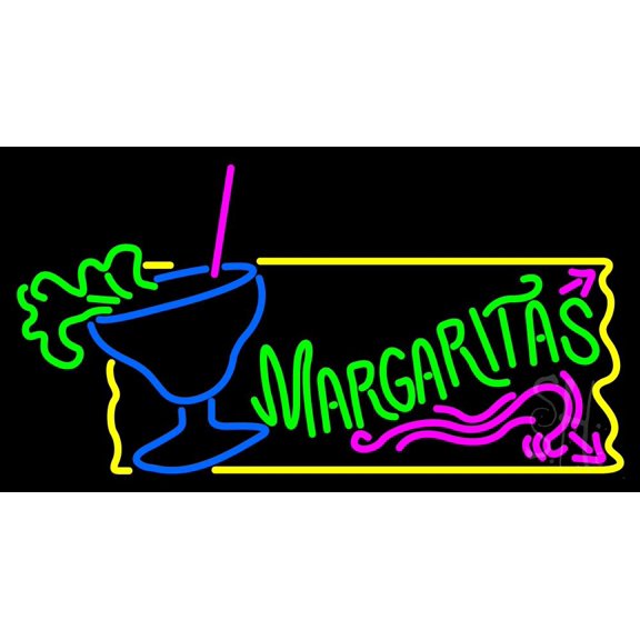 Green Margaritas LED Neon Sign 13 x 24 - inches, Clear Edge Cut Acrylic Backing, with Dimmer - Bright and Premium built indoor LED Neon Sign for restaurant window and interior decor.