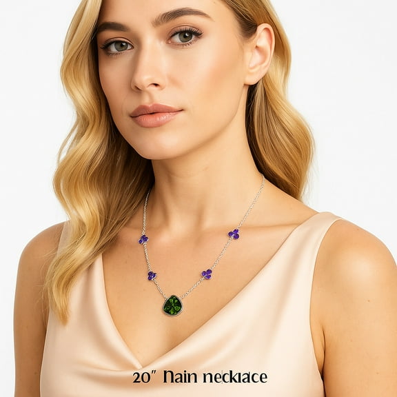 Green Matrix Turquoise & Amethyst 925 Sterling Silver Necklace Jewelry SDN1419